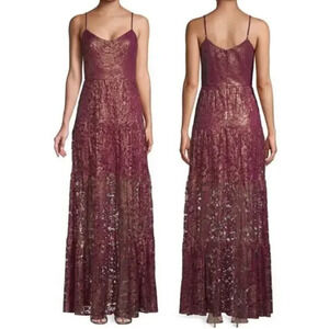 Dress the Population Antoinette Sleeveless Long Dress Burgundy/Gold Women's S